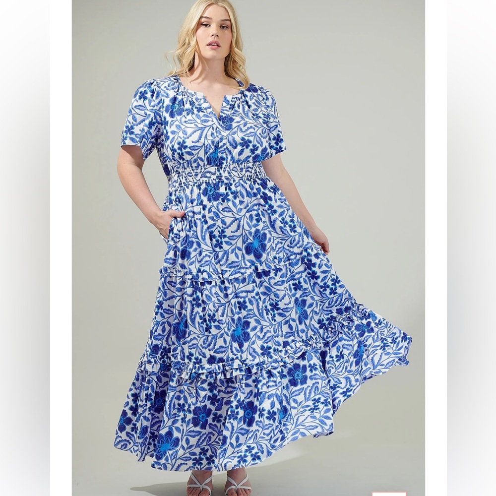 SugarLips Celeste Floral Palmer Poplin Tiered Maxi Dress - Picture 2 of 6